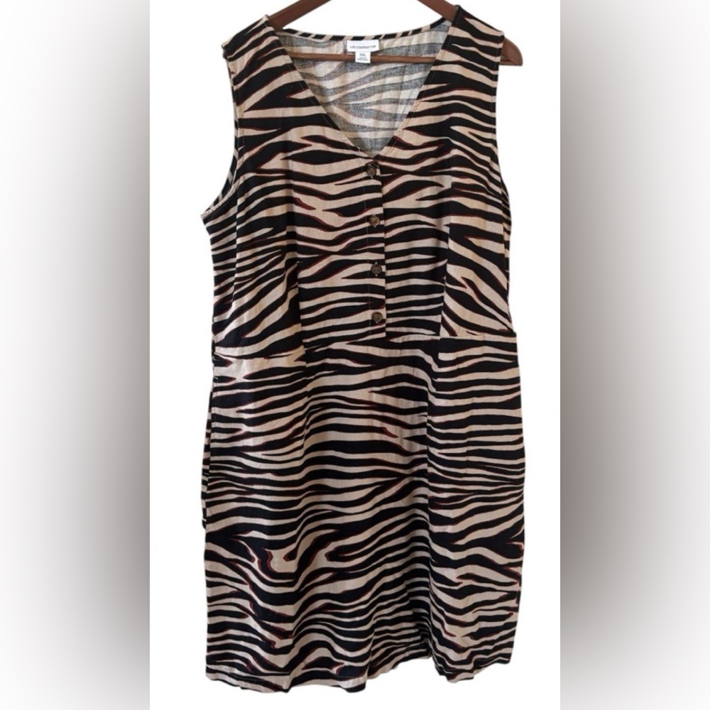Liz Claiborne Zebra Print Sleeveless Dress - Black and Tan with Rust